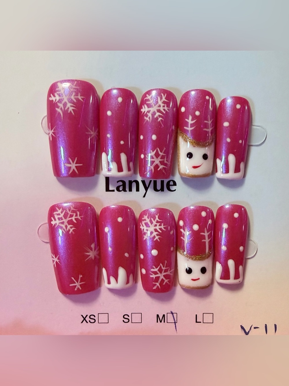Pink Holiday Snowflake Press-On Nail Set